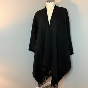 Vince Camuto Black Knit Poncho Wrap Fringe Hem One Size